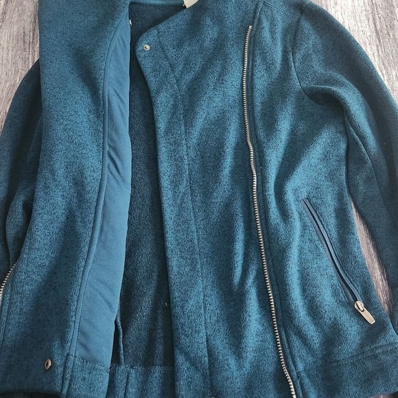 Avalanche Teal Blue Fleece Jacket Mock Neck Zip Front Asymmetrical Size S - Picture 3 of 9